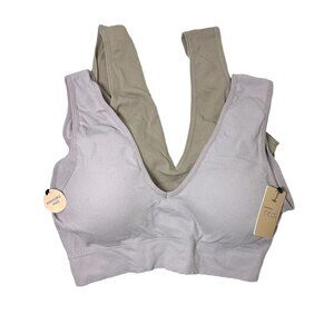 Real Underwear Womens Purple V Neck Gray Seamless Ribbed Bralettes 2 Pk Sz L New